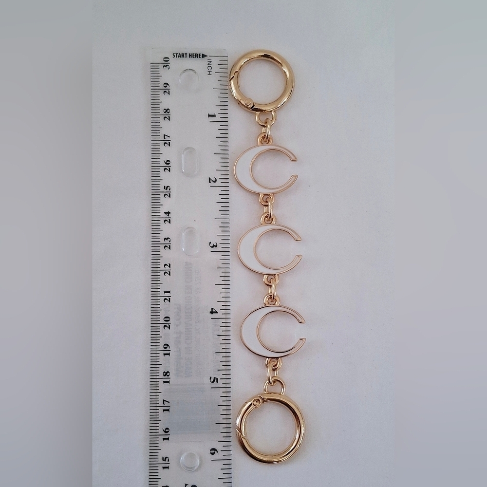 Gold Tone & White Enamel C Shape/Cresent Moon Handbag Strap Extender - Picture 3 of 5
